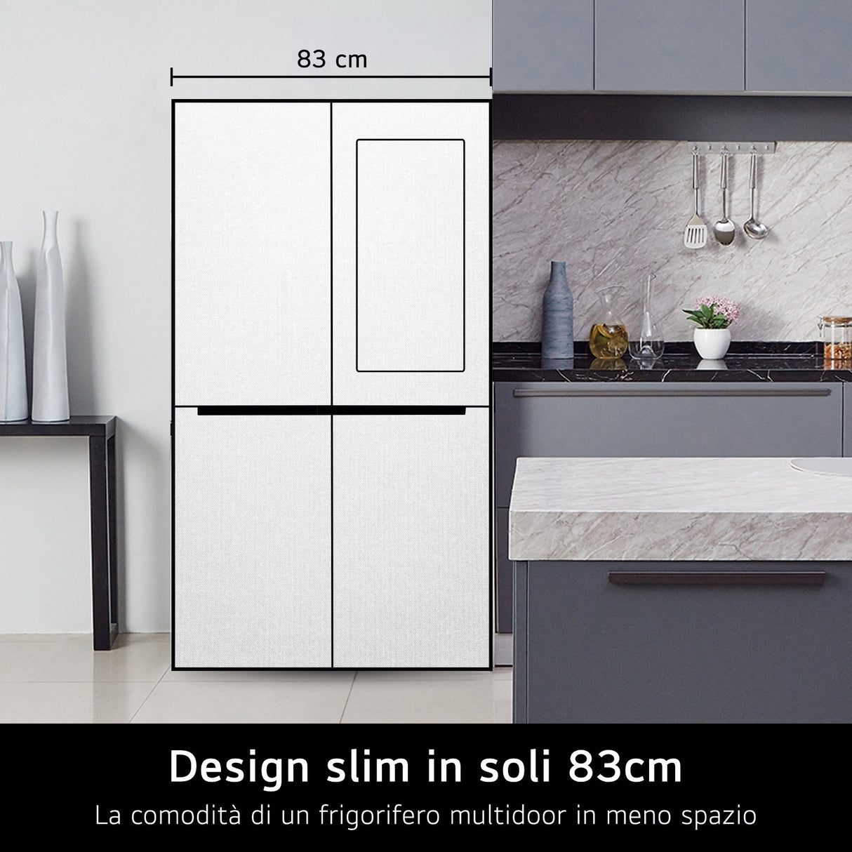 LG InstaView GMV860EPDE Frigorifero Multidoor Slim, Classe E, 530L, Wi-Fi, Linear Cooling, Essence Matte Black
