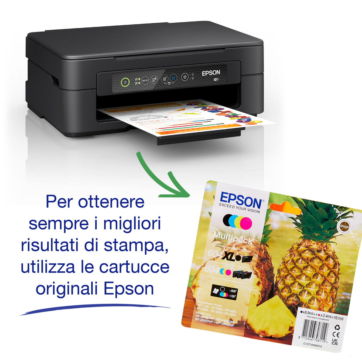 Epson Expression Home XP-2200 stampante multifunzione A4 getto d'inchiostro 3in1, scanner, fotocopiatrice, Wi-Fi Direct, cartucce separate, 3 mesi di inchiostro incluso con ReadyPrint