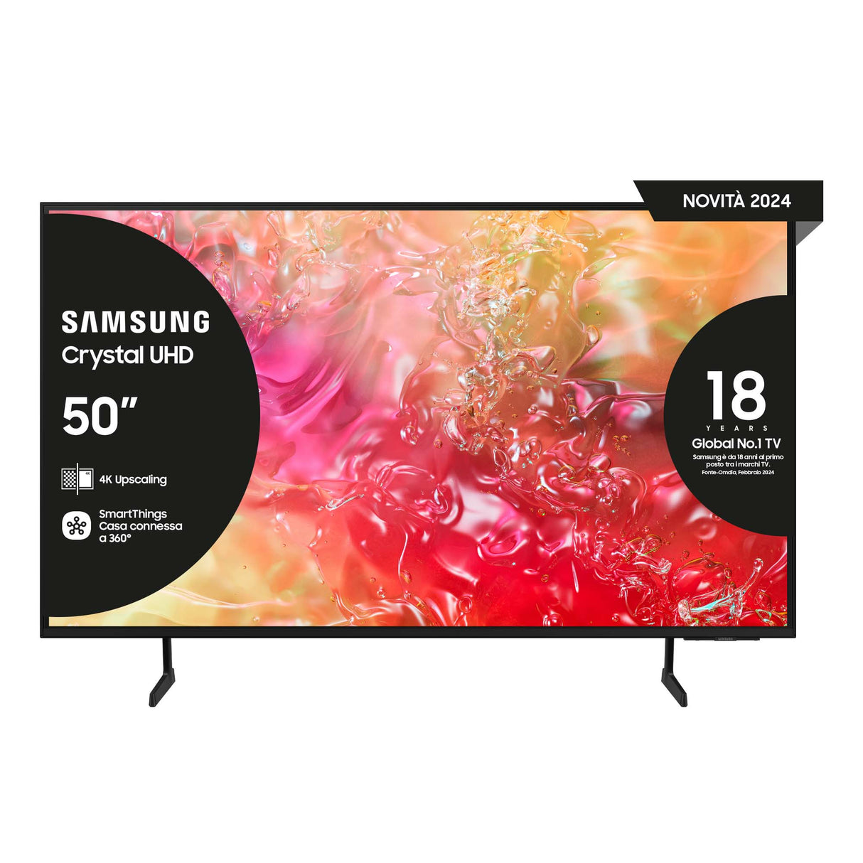 Samsung TV Crystal UHD 4K 50” UE50DU7170UXZT Smart TV Wi-Fi Black, Processore Crystal 4K, 4K Upscaling, Slim Look Design, OTS Lite