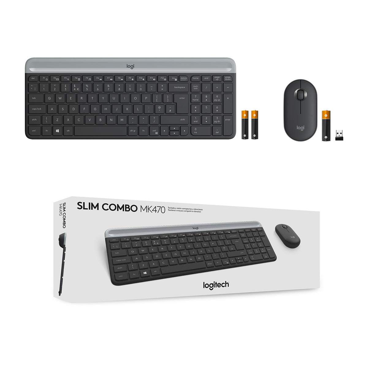 Logitech MK470 Kit Mouse e Tastiera Wireless per Windows, Ricevitore USB 2.4 GHz, Sottile, Compatto, Silenzioso, Batteria Lunga Durata, PC/Laptop, Layout Italiano QWERTY, Grigio