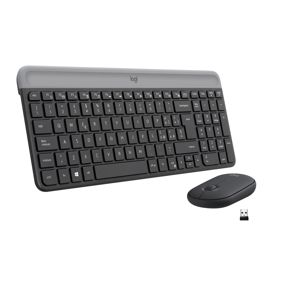 Logitech MK470 Kit Mouse e Tastiera Wireless per Windows, Ricevitore USB 2.4 GHz, Sottile, Compatto, Silenzioso, Batteria Lunga Durata, PC/Laptop, Layout Italiano QWERTY, Grigio