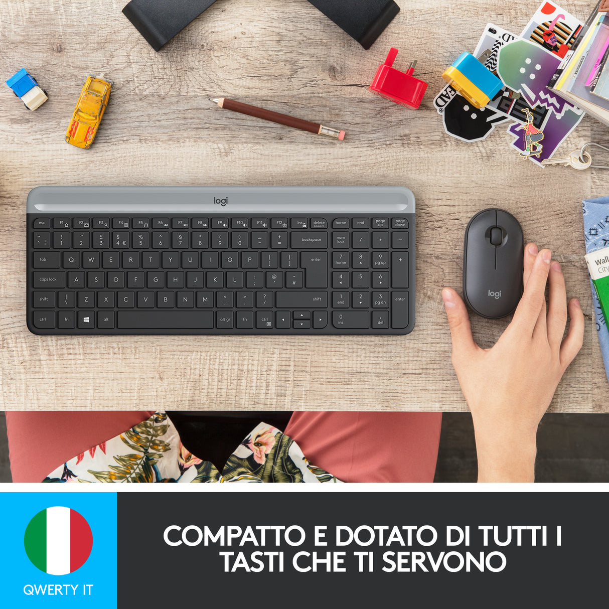 Logitech MK470 Kit Mouse e Tastiera Wireless per Windows, Ricevitore USB 2.4 GHz, Sottile, Compatto, Silenzioso, Batteria Lunga Durata, PC/Laptop, Layout Italiano QWERTY, Grigio