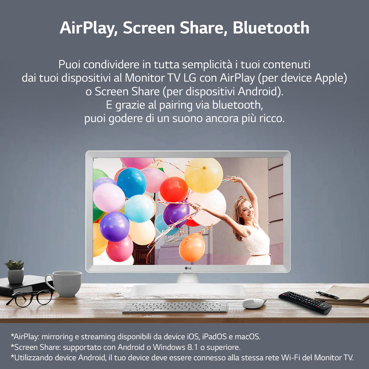 LG 24TQ510S Monitor TV 23.6" smart webOS 22 Wi-Fi NOVITÀ 2022 Bianco