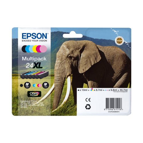 Epson Elephant Multipack 6-colours 24XL Claria Photo HD Ink