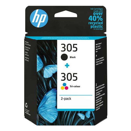 HP 305 2-Pack Tri-color/Black Original Ink Cartridge cartuccia d'inchiostro 2 pz Originale Resa standard Nero, Ciano, Magenta, Giallo