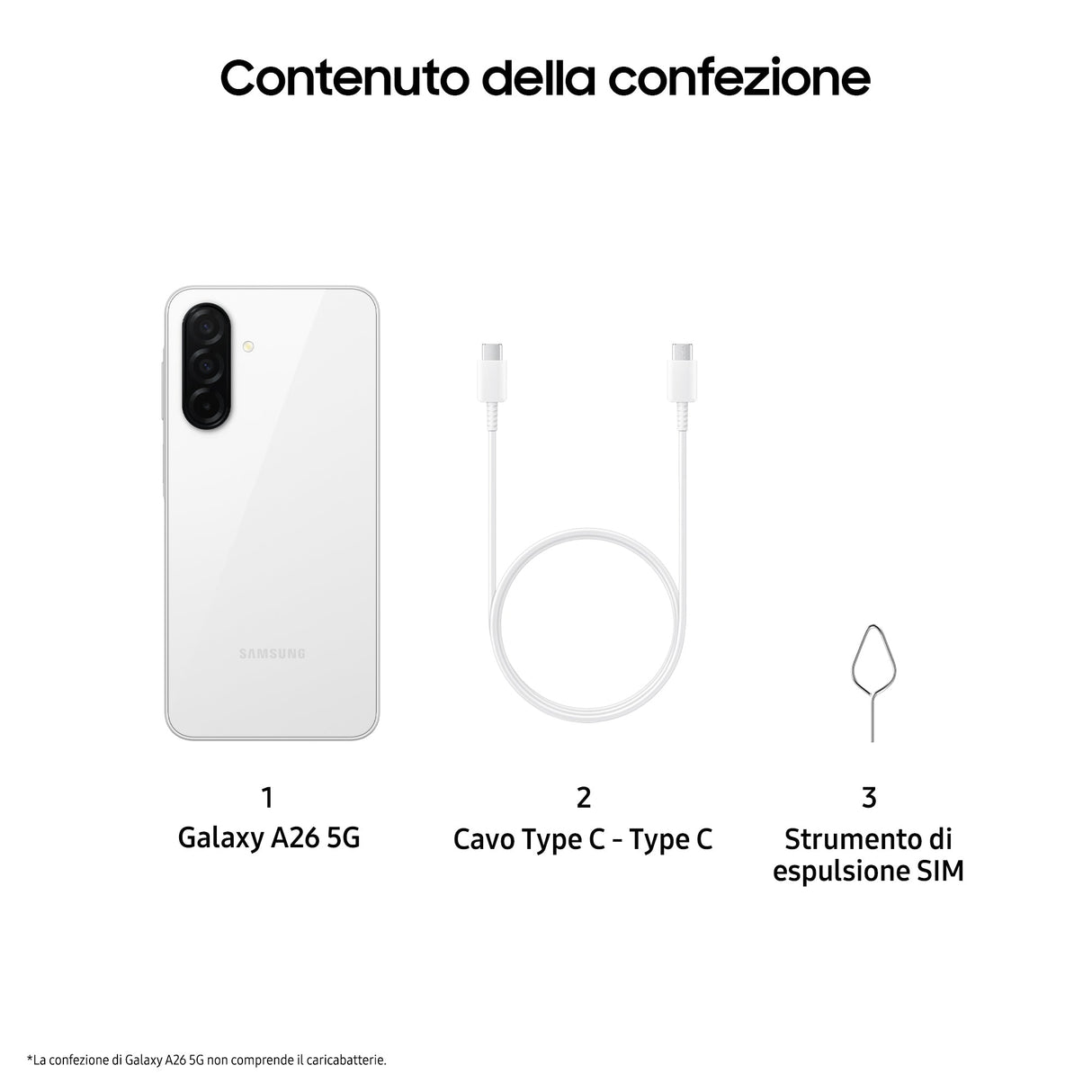 Samsung Galaxy A26 5G, Smartphone con Funzioni intelligenti, Display Super AMOLED 6.7”, 6GB RAM, 128GB, Batteria 5.000 mAh, memoria espandibile, White