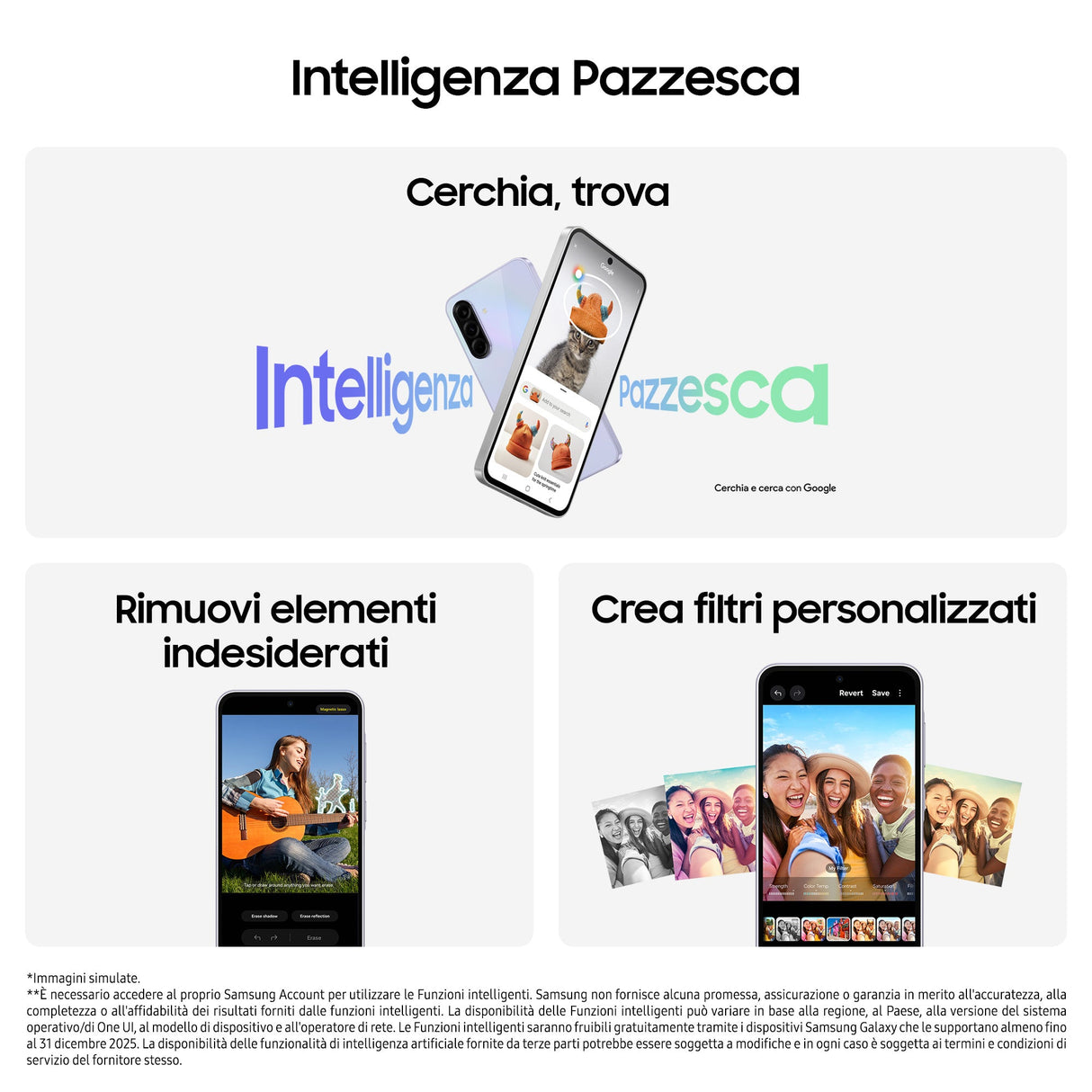 Samsung Galaxy A36 5G, Smartphone con Funzioni intelligenti, Display Super AMOLED 6.7”, 6GB RAM, 128GB, Camera 50MP, Batteria 5.000 mAh, IP67, Awesome White