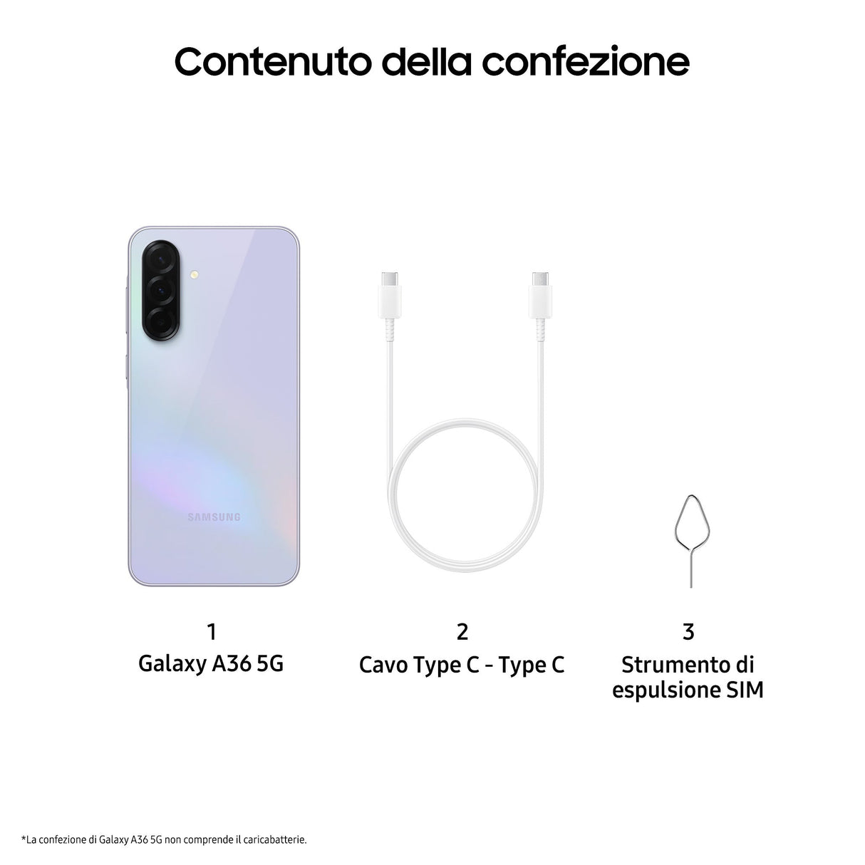 Samsung Galaxy A36 5G, Smartphone con Funzioni intelligenti, Display Super AMOLED 6.7”, 8GB RAM, 256GB, Camera 50MP, Batteria 5.000 mAh, IP67, Awesome Lavender