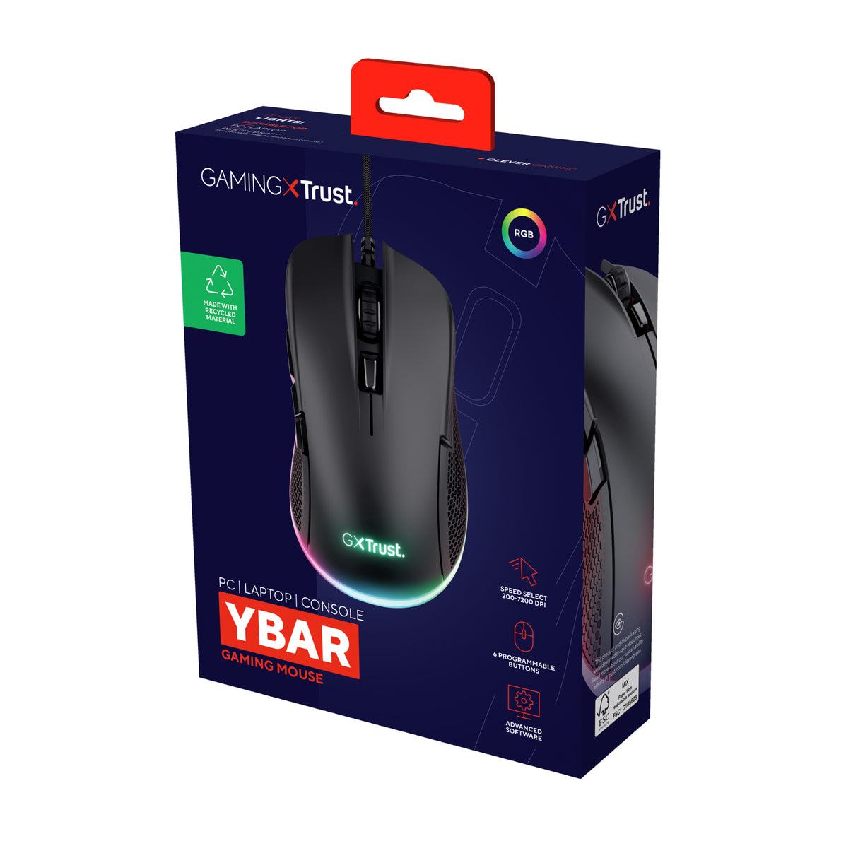 Trust GXT 922 YBAR mouse Gaming Mano destra USB tipo A Ottico 7200 DPI