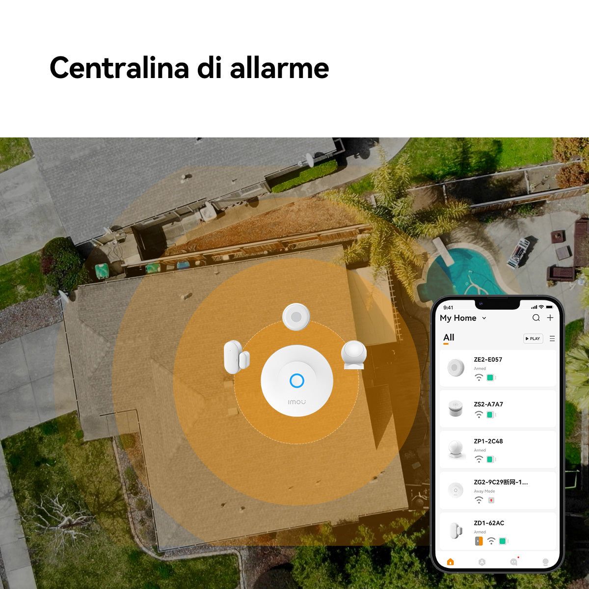 Imou Smart Alarm System - Include Centralina, 2 sentore porte/finestre, 1 sensore movimento ed un bottone SMART programmabile