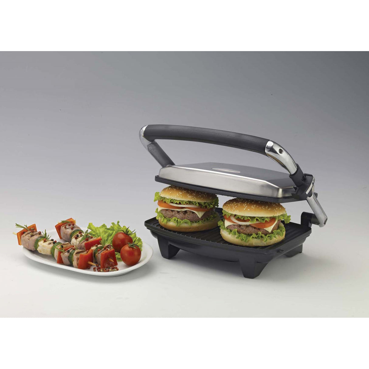 Ariete 1911 Toast & Grill Slim - Piastra elettrica antiaderente per toast e sandwich - piastra rigata - 1000 Watt - Argento