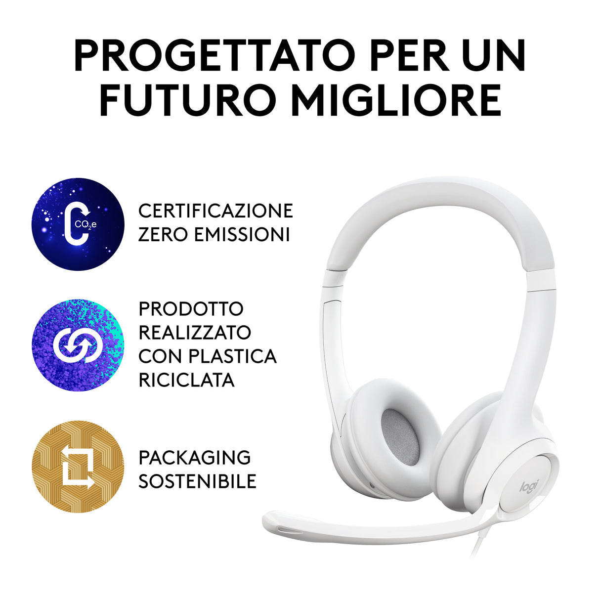 Logitech H390 Auricolare Cablato A Padiglione Ufficio USB tipo A Bianco