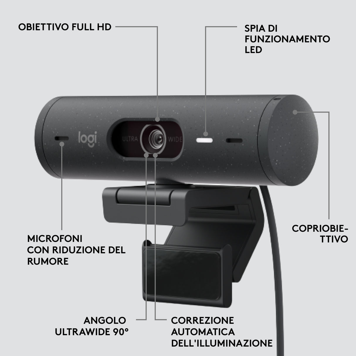 Logitech Brio 500 webcam 4 MP 1920 x 1080 Pixel USB-C Grafite