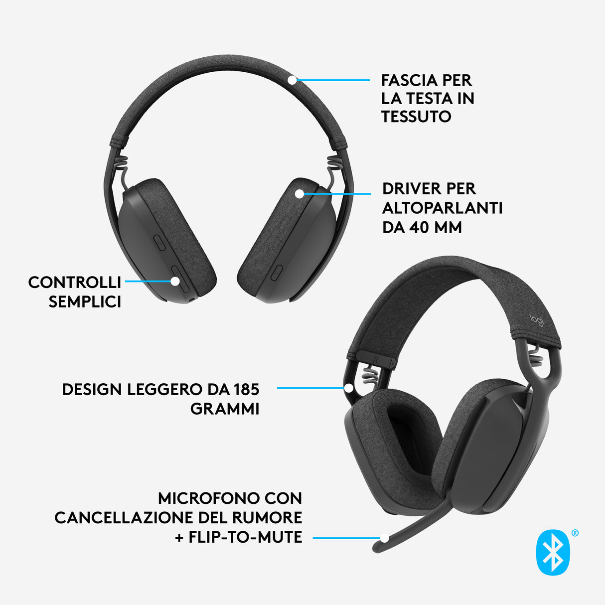 Logitech Zone Vibe 100 Auricolare Wireless A Padiglione Musica e Chiamate Bluetooth Grafite