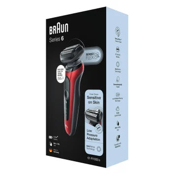 Braun Series 6 61-R1000s Rasoio Nero, Rosso