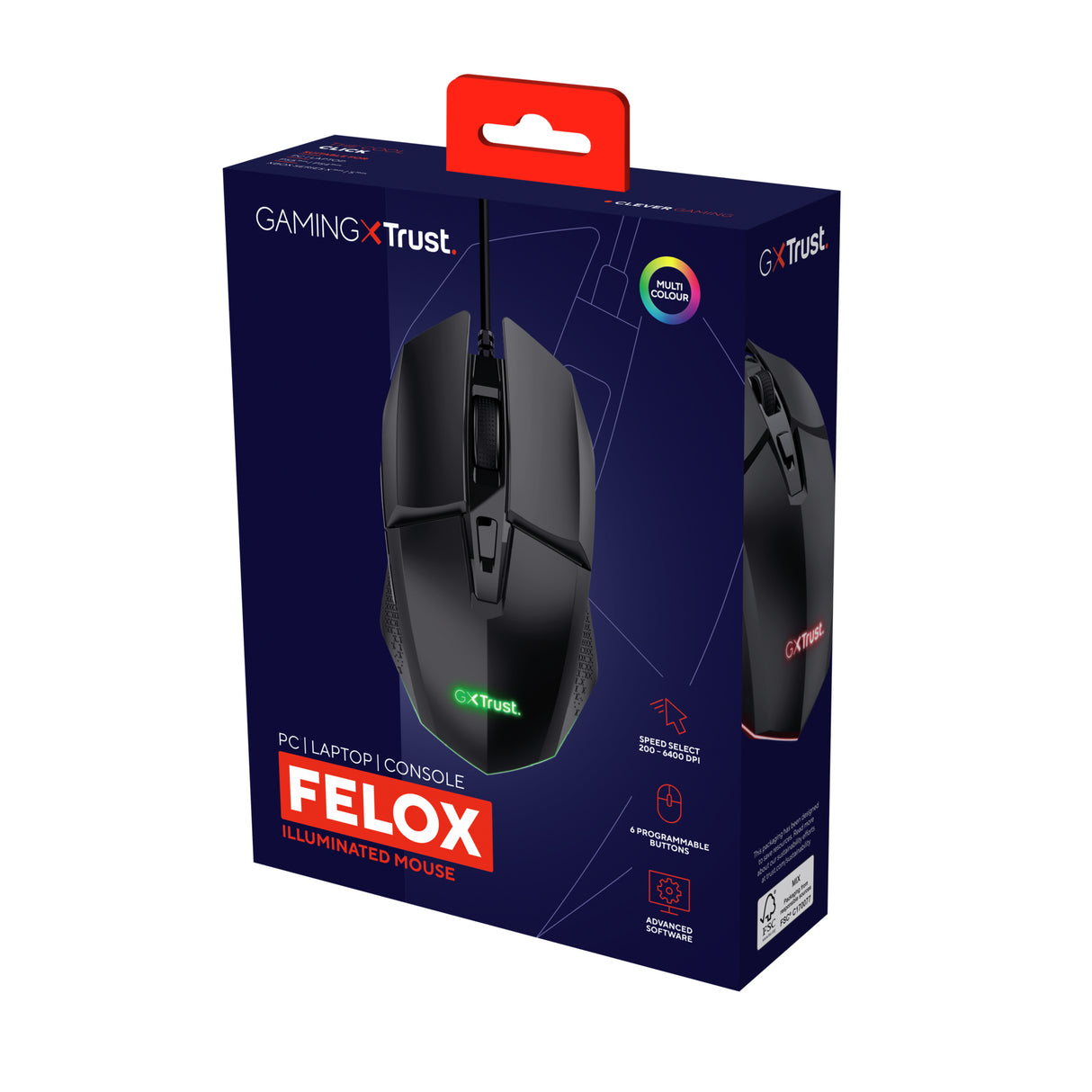 Trust GXT 109 Felox mouse Gaming Mano destra USB tipo A Ottico 6400 DPI