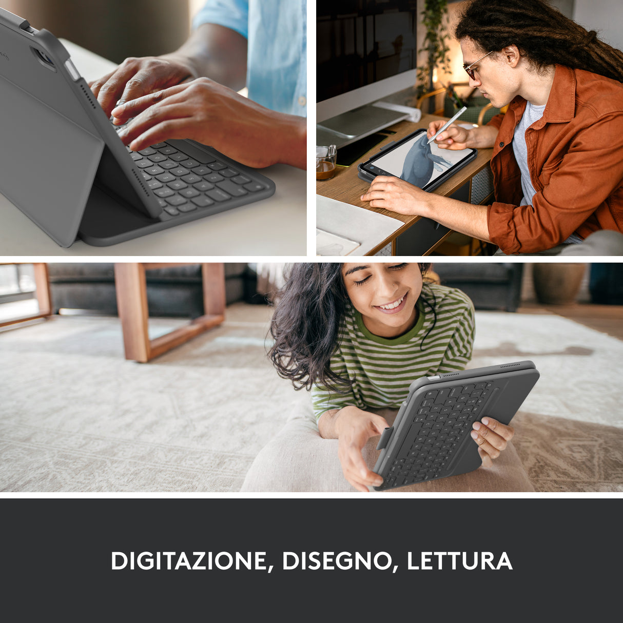 Logitech Slim Folio QWERTY Italiano Bluetooth Grigio