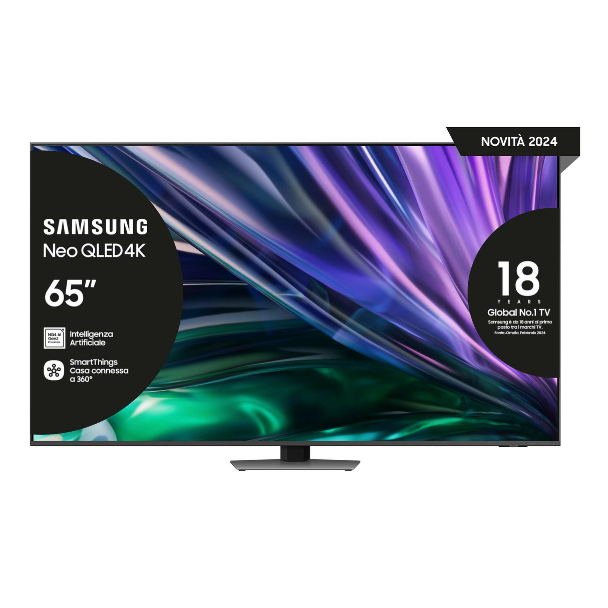 Samsung TV Neo QLED 4K 65” QE65QN85DBTXZT Smart TV Wi-Fi Carbon Silver 2024, Processore NQ4 AI GEN2, Tecnologia Quantum Matrix, Simple Chamfer Design, Dolby Atmos