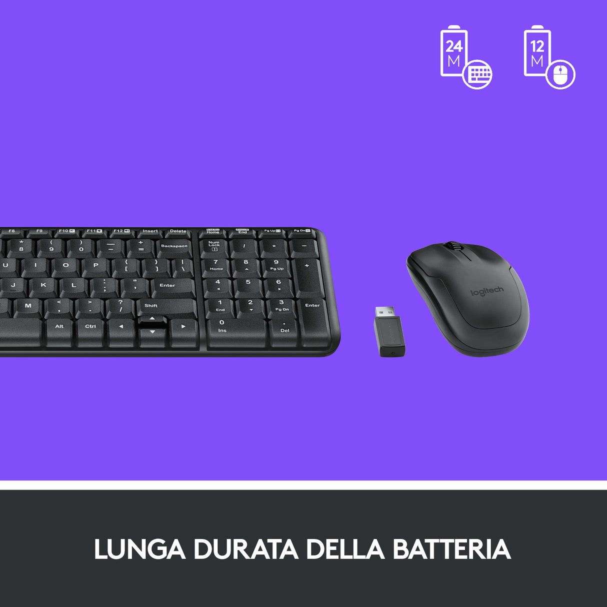 Logitech MK220 Combo Tastiera e Mouse Wireless Compatti per Windows, 2,4 GHz Wireless con Ricevitore USB Unifying, Durata Batteria di 24 Mesi, Compatibile con PC, Laptop