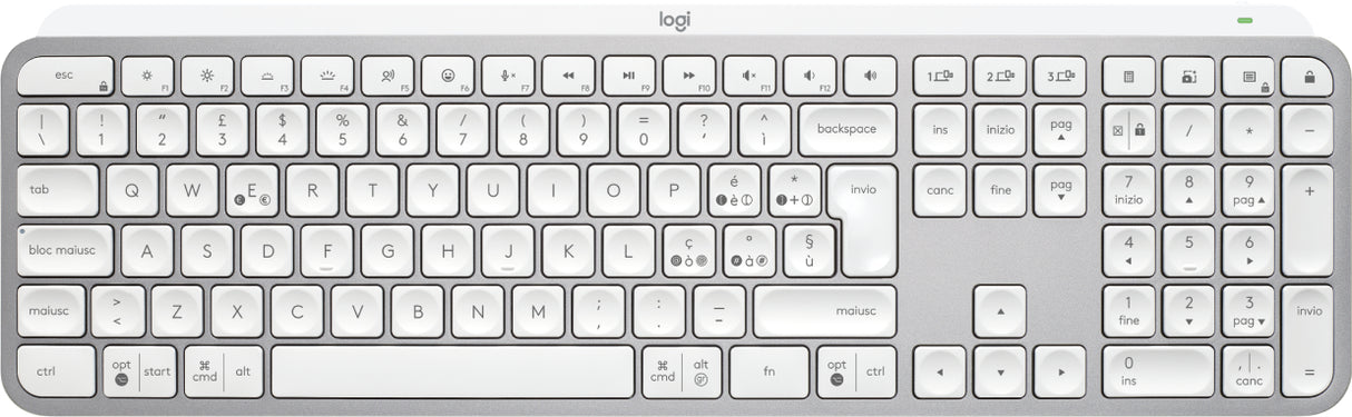 Logitech MX Keys S tastiera Universale RF senza fili + Bluetooth QWERTY Italiano Alluminio, Bianco