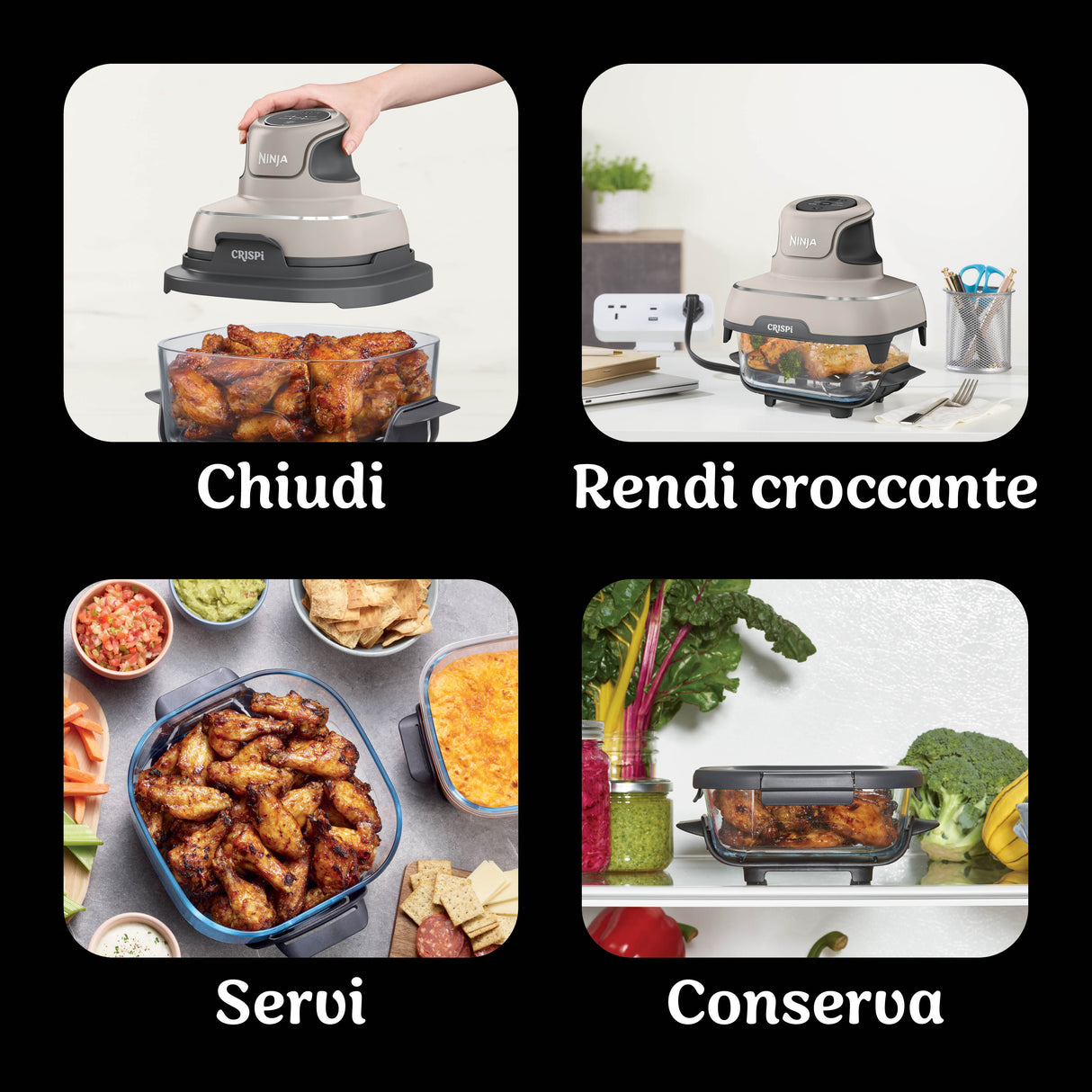 Ninja CRISPi Singolo 3,8 L 1700 W Friggitrice ad aria calda Blu, Grigio, Trasparente
