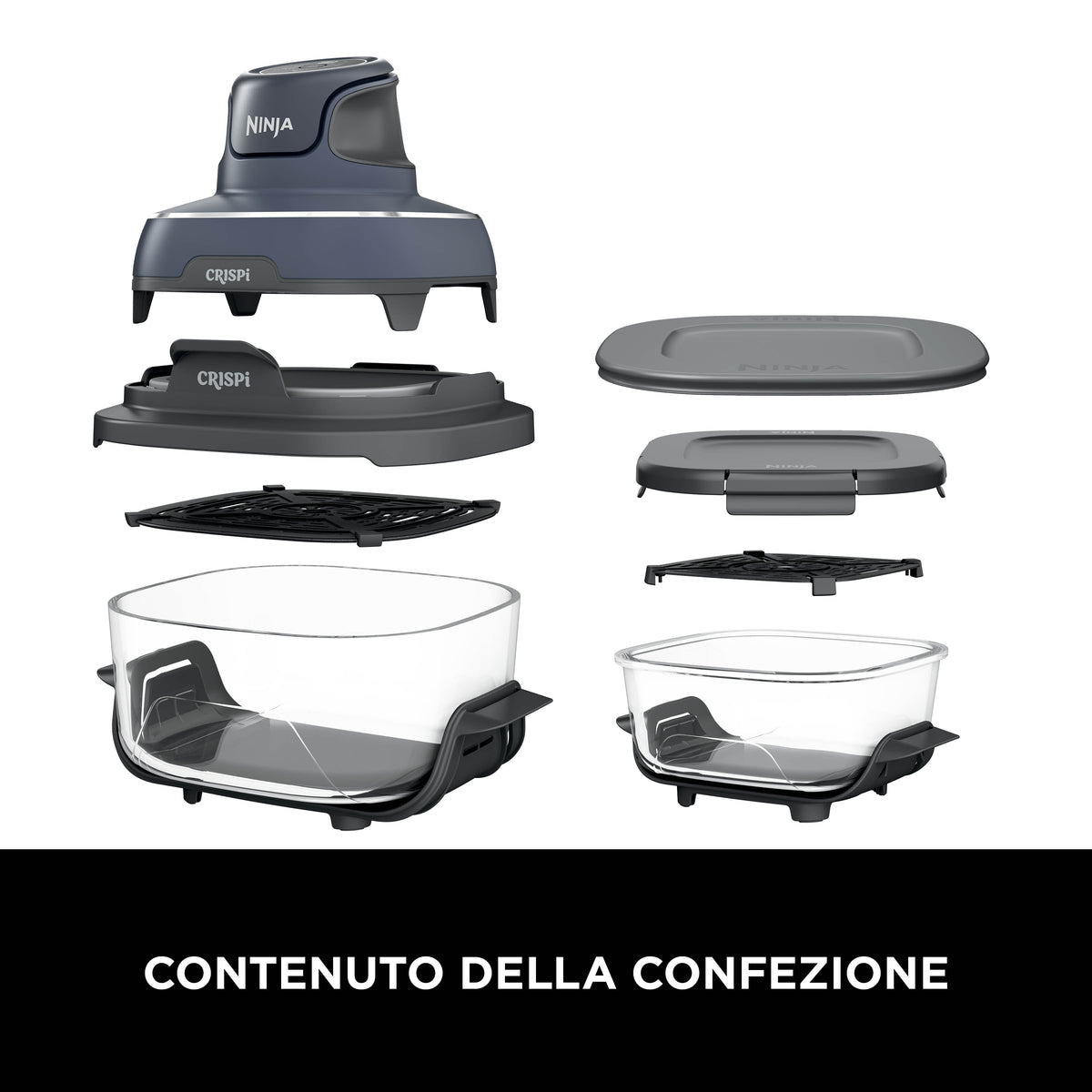 Ninja CRISPi Singolo 3,8 L 1700 W Friggitrice ad aria calda Blu, Grigio, Trasparente