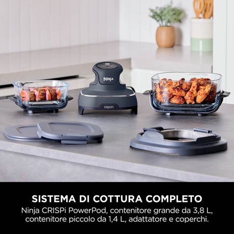 Ninja CRISPi Singolo 3,8 L 1700 W Friggitrice ad aria calda Blu, Grigio, Trasparente