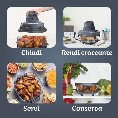 Ninja CRISPi Singolo 3,8 L 1700 W Friggitrice ad aria calda Blu, Grigio, Trasparente