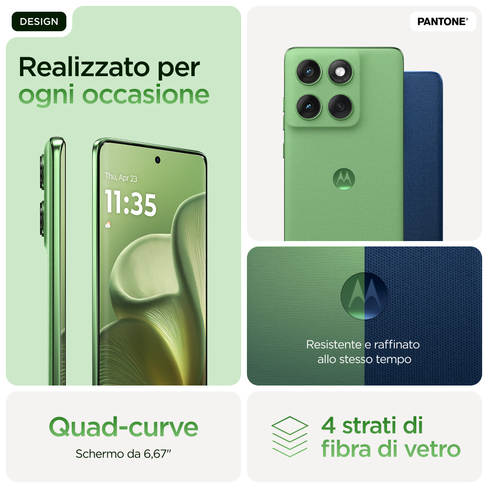 Motorola edge 60 con Moto AI (8/256GB, Fotocamera 50+50+10MP, selfie 50MP, Display 6.67" pOLED 120Hz, MediaTek Dimensity 24M, batteria 5200mAh, ricarica 68W, Android 15), PANTONE Shamrock