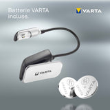 Varta Book Light (incl. 2x CR2032 Celle a bottone, con impugnatura a clip e collo flessibile) argento/nero, luce a clip