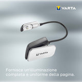 Varta Book Light (incl. 2x CR2032 Celle a bottone, con impugnatura a clip e collo flessibile) argento/nero, luce a clip