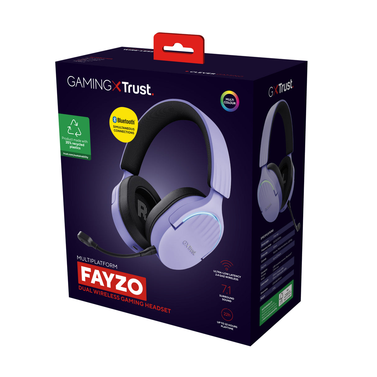 Trust GXT 491P FAYZO Auricolare Con cavo e senza cavo A Padiglione Gaming USB tipo A Bluetooth Nero, Viola