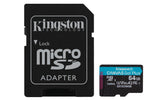 Kingston Technology Scheda microSDXC Canvas Go Plus 170R A2 U3 V30 da 64GB + adattatore