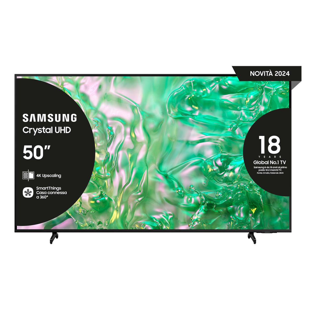 Samsung TV Crystal UHD 4K 50” UE50DU8070UXZT Smart TV Wi-Fi Black 2024, Processore Crystal 4K, 4K Upscaling, AirSlim Design, OTS Lite