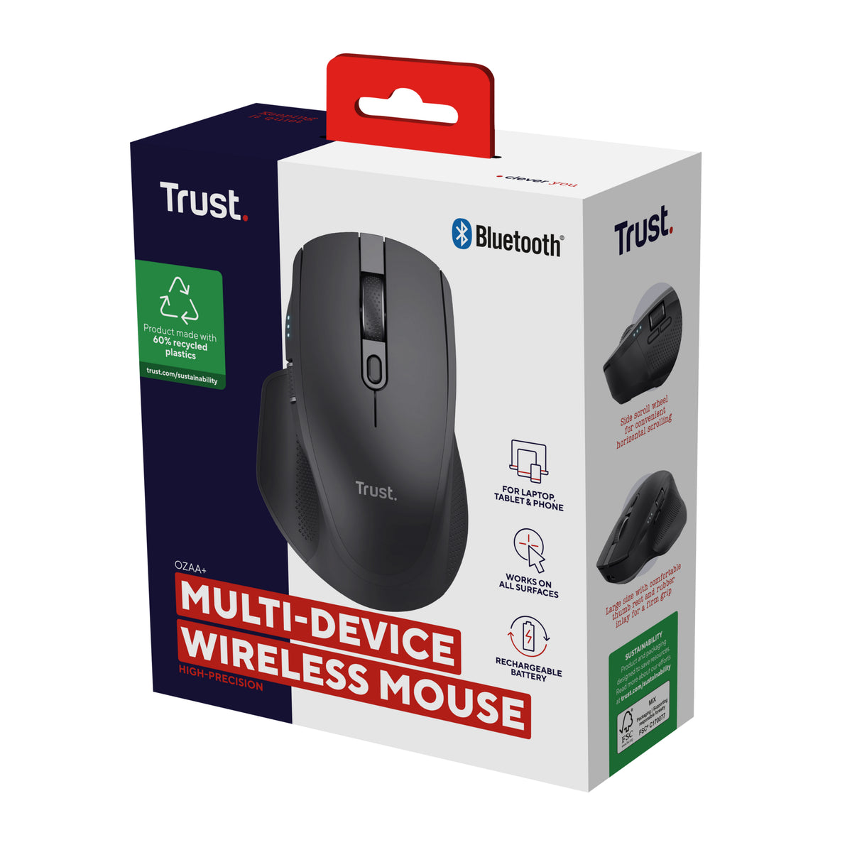 Trust Ozaa+ mouse Ufficio Mano destra RF senza fili + Bluetooth Ottico 3200 DPI