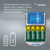 Varta LCD charger AA & AAA (Batterie ricaricabili NiMH incl. 4x AA 2600 mAh accu & AC adattatore & 12 V adattatore & cavo USB),Grigio