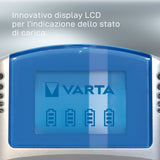 Varta LCD charger AA & AAA (Batterie ricaricabili NiMH incl. 4x AA 2600 mAh accu & AC adattatore & 12 V adattatore & cavo USB),Grigio