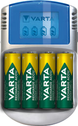 Varta LCD charger AA & AAA (Batterie ricaricabili NiMH incl. 4x AA 2600 mAh accu & AC adattatore & 12 V adattatore & cavo USB),Grigio