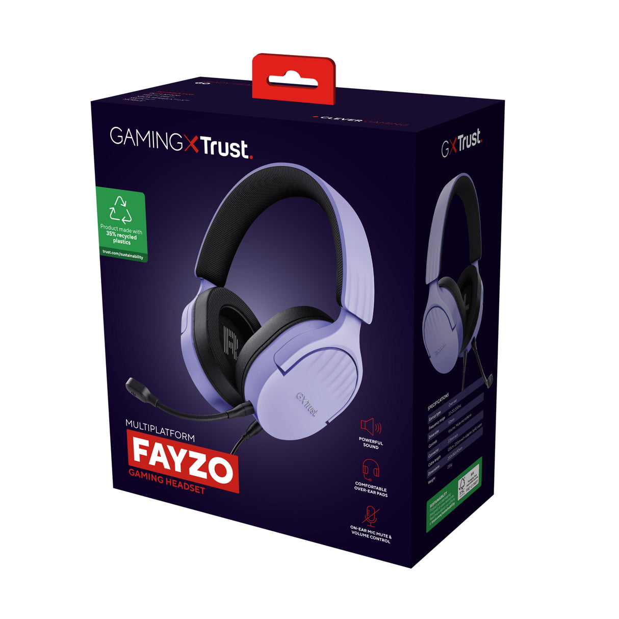 Trust GXT 489P FAYZO Auricolare Cablato A Padiglione Gaming Nero, Viola