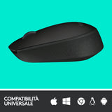 Logitech M171 Mouse Wireless, 2.4 GHz con Mini Ricevitore USB, Rilevamento Ottico, Durata ‎Batteria Fino a 12 Mesi, Mouse Ambidestro per PC/Mac/Laptop, Nero