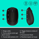 Logitech M171 Mouse Wireless, 2.4 GHz con Mini Ricevitore USB, Rilevamento Ottico, Durata ‎Batteria Fino a 12 Mesi, Mouse Ambidestro per PC/Mac/Laptop, Nero