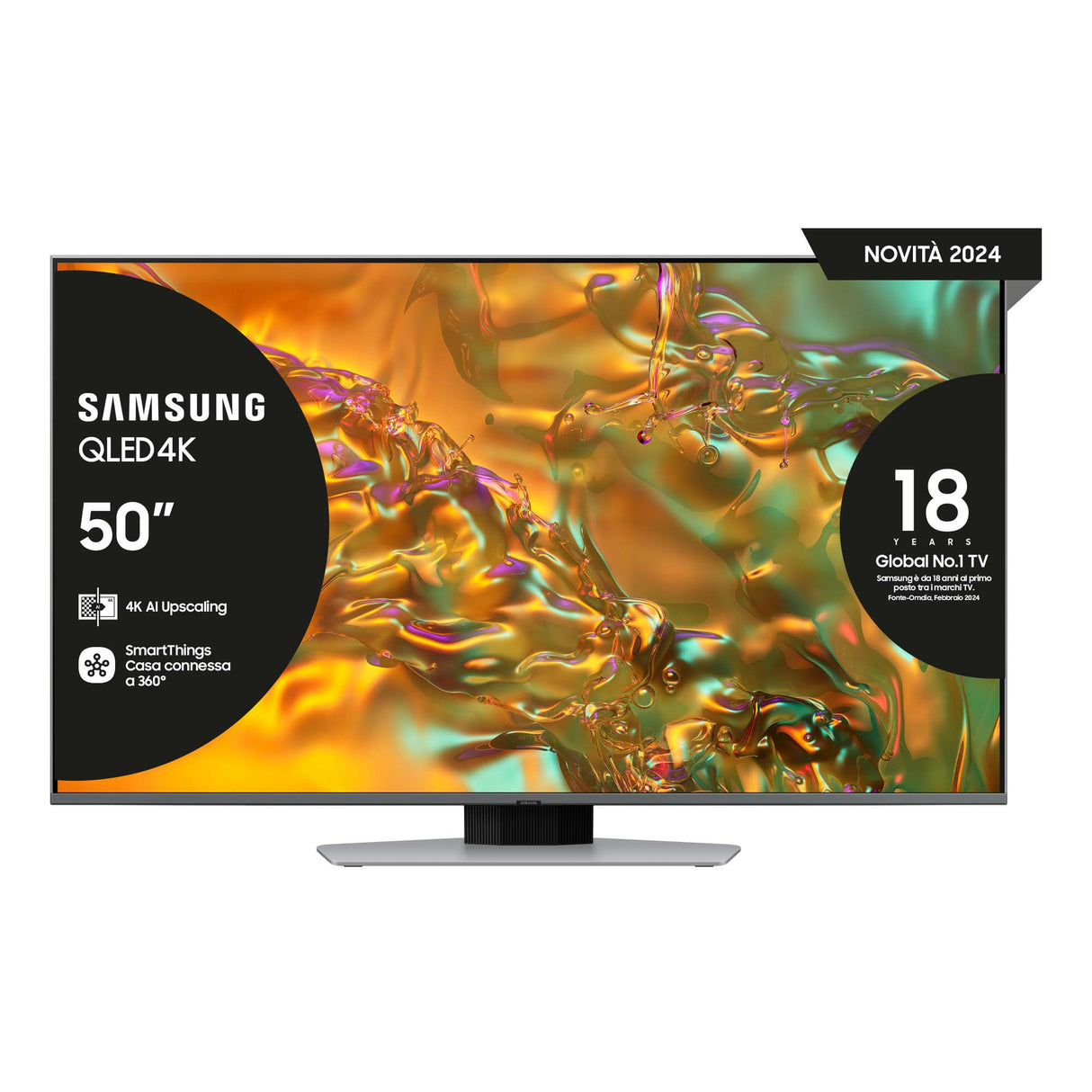 Samsung Q80D TV QLED 4K 50” QE50Q80DATXZT Smart TV Wi-Fi Eclipse Silver 2024, Processore NQ4 AI GEN2, 4K AI Upscaling, Simple Chamfer Design, Dolby Atmos