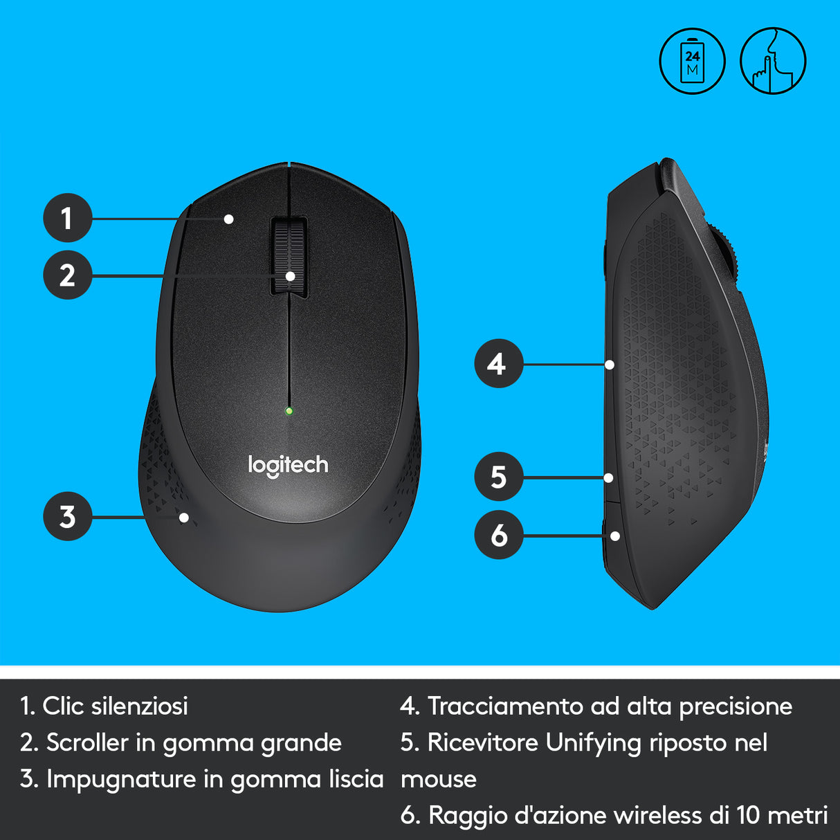 Logitech M330 Silent Plus mouse Ufficio Mano destra RF Wireless Meccanico 1000 DPI