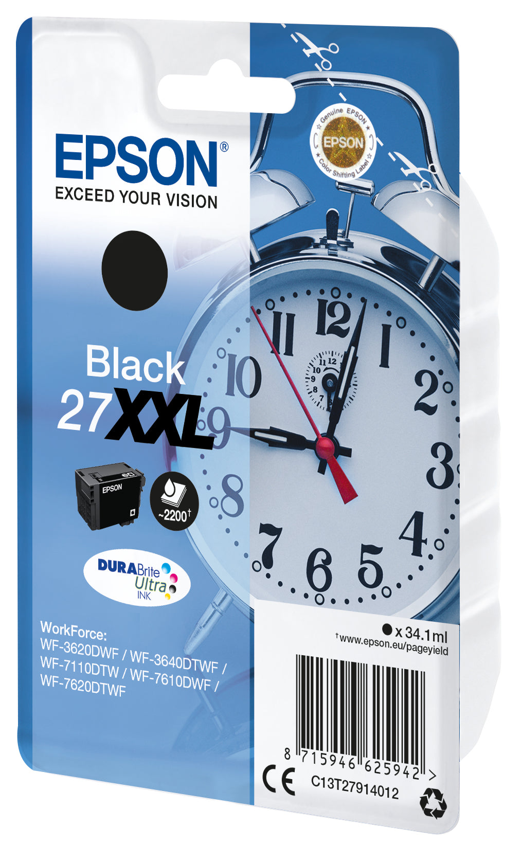 Epson Cartuccia Sveglia Nero Inchiostri DURABrite Ultra 27XXL
