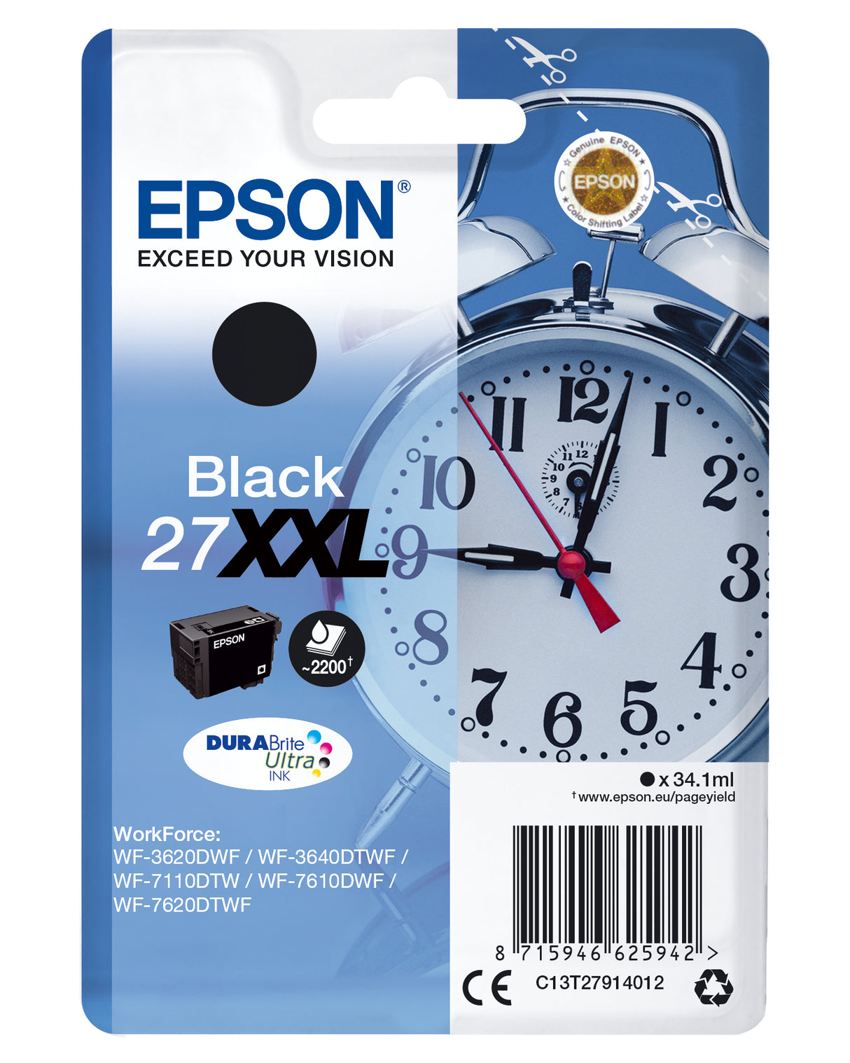 Epson Cartuccia Sveglia Nero Inchiostri DURABrite Ultra 27XXL