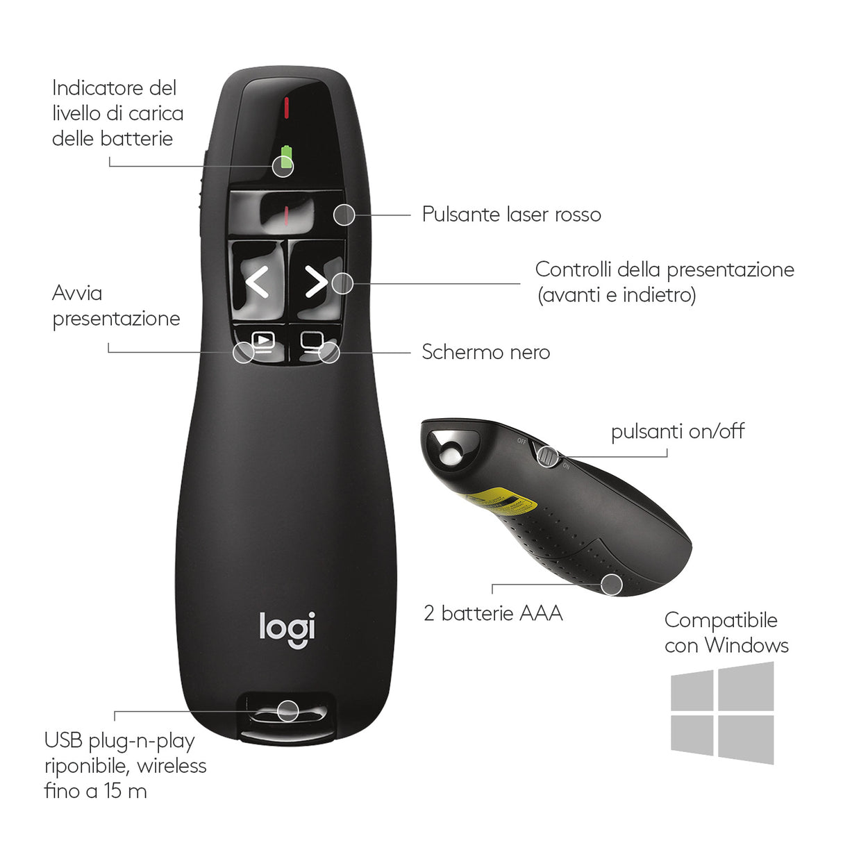 Logitech R400 puntatore wireless RF Nero