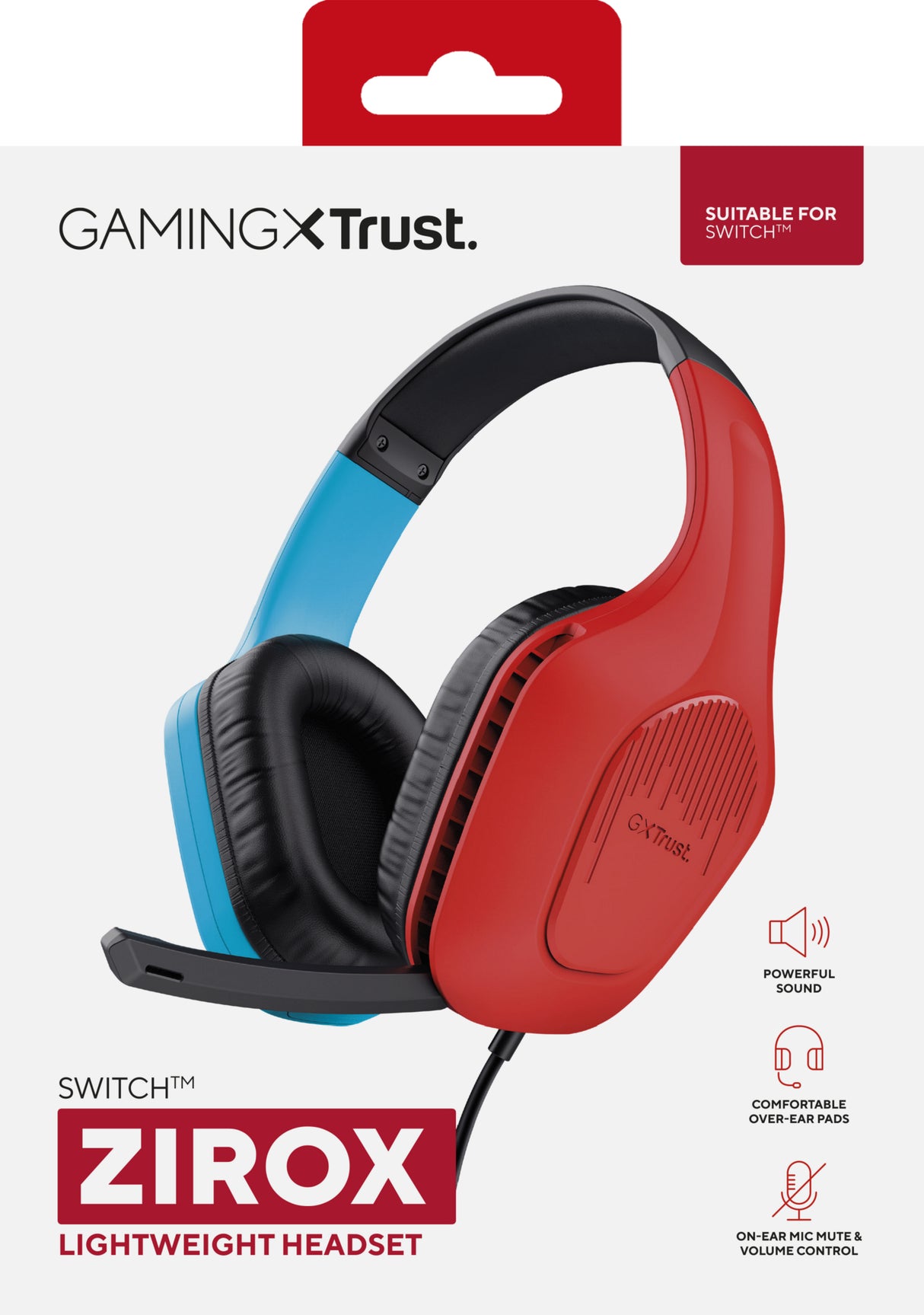 Trust GXT 416S Zirox Auricolare Cablato A Padiglione Gaming Nero, Ciano, Rosso