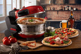 Ariete 927 Pizzeria , Forno pizza doppio, 2300 W, 2 pietre refrattarie, 2 pizze in 4 minuti, 2 termostati, Diametro 32 cm, 5 livelli di cottura, 2 pale in acciaio inox, Rosso