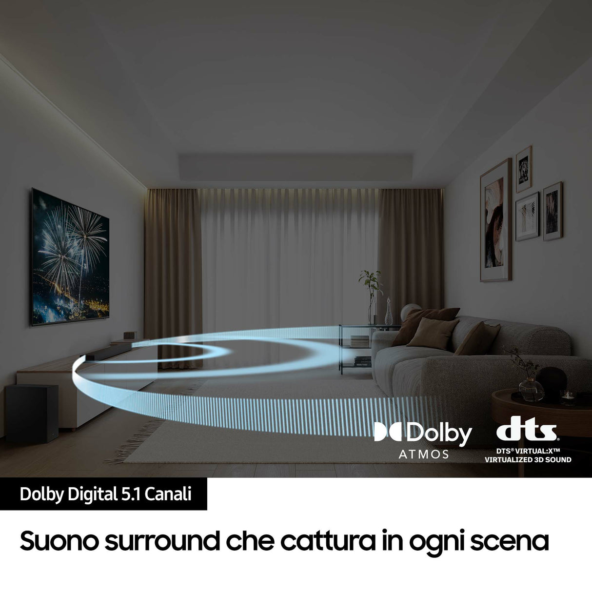 Samsung Soundbar HW-B750D/ZF Serie B, 6 Speaker, Wireless Dolby 5.1ch, Audio a 5.1 Canali, Surround sound expansion, Black 2024