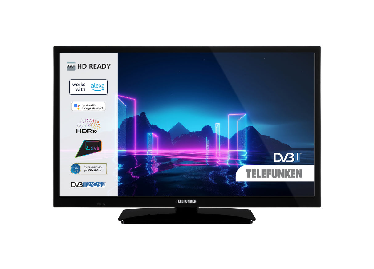 Telefunken TE24550B42 Smart TV 24" HD, Decoder SAT, Wi-Fi, Certificato Tivù Sat, Funzione Hotel, Alexa, Google Assistant, Piede centrale